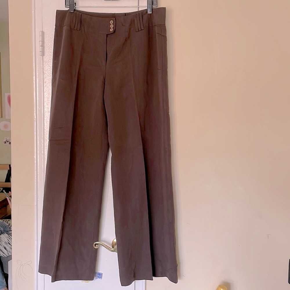 🔥Linen blend high rise wide leg brown  pants